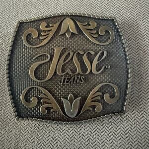 Jesse Jeans Western Belt Buckle Silver Tone Scroll Logo Cowgirl Y2K Accessory